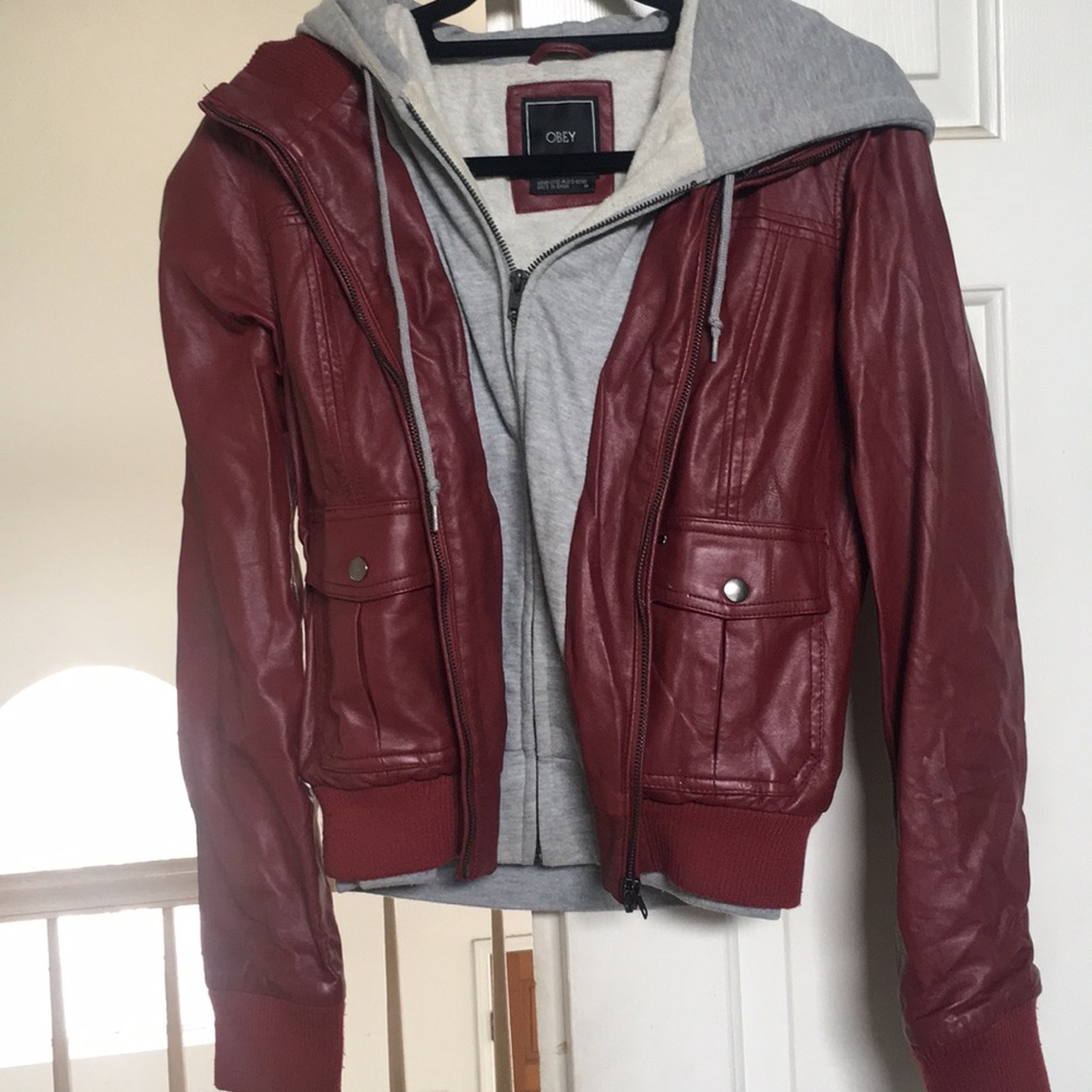 Leather jacket with a hood